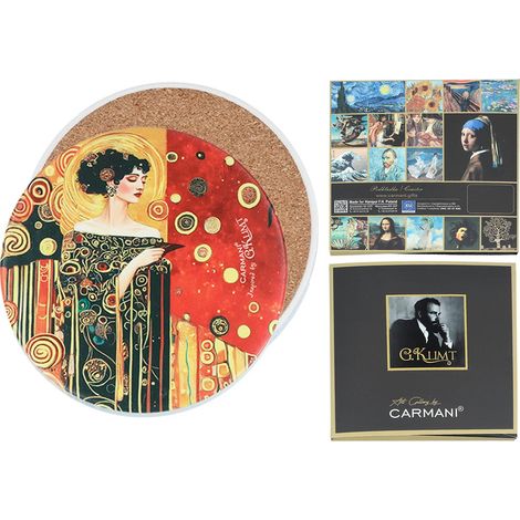 Posavasos de cerámica Carmani, redondo - motivo inspirado en G. Klimt (1/3)