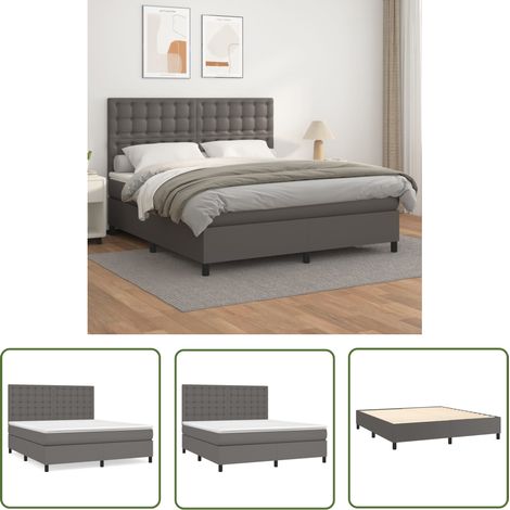 The Living Store Boxspringbett mit Matratze Grau 160x200 cm Kunstleder - Boxspringbett - Betten - Doppelbett - Kunstlederbett - Graues Bett (1/5)