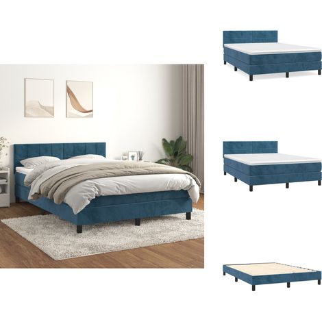 Boxspringbett mit Matratze Dunkelblau 140x190 cm Samt - Samtbett - Boxspringbett - Doppelbett - Bettauflage - Matratze (1/5)