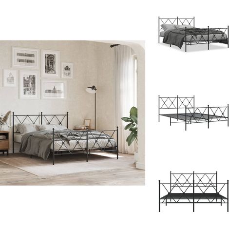 Cadre de lit métal sans matelas avec pied de lit noir 140x190cm - Cadre De Lit - Lit Double - Lit Metal - Lit Noir - Meuble Chambre (1/5)