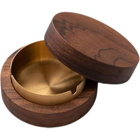 Cendrier brut, cendrier avec couvercle, cendrier à vent en bois, coupe-vent, résistant aux odeurs, appliquer au bar, salon, bureau, fête, doré (1/4)