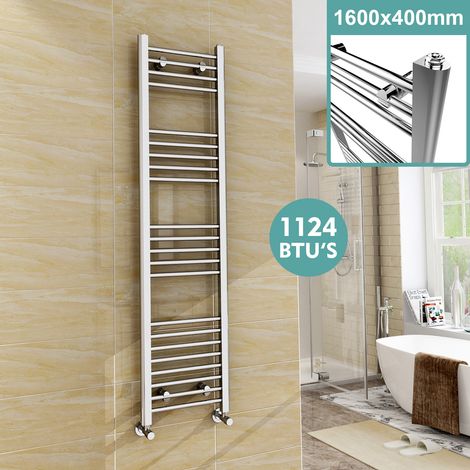 ELEGANT 1600 x 400 mm Chrome Heated Straight Towel Rail Designer Bathroom Radiator + Chrome Thermostatic Radiator Valves (1/5)