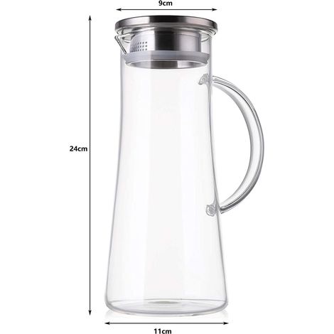 Pichet en verre avec couvercle, carafe avec tapis, carafe de 1,5 l pour thé glacé, eau chaude, jus, lait, vin, café et plus encore