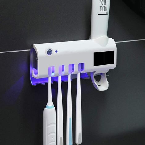 Stérilisateur UV pour brosse à dents, support mural pour brosse à dents, désinfectant sans fil pour brosse à dents électrique avec distributeur automatique de dentifrice (1/5)