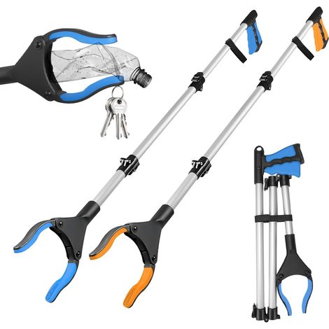 Pinces De Prise - 110 Cm - Tête Pivotante 360° - Embout Magnétique - Mâchoires Antidérapantes - Poignées En Caoutchouc - 2 Pièces