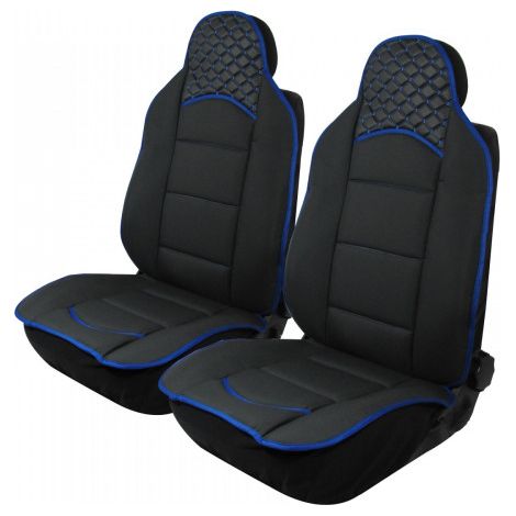 1+1-Set universelle Sitzbezüge mit Massagefunktion für Vordersitze – schwarz mit blauer Naht – Kunstleder und Textil