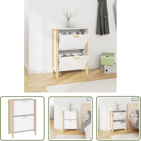 The Living Store Schuhschrank Weiß 57,5x33x80 cm Holzwerkstoff - Schuhschrank - Holzschrank - Garderobe - Aufbewahrung - Deko Regal (1/5)