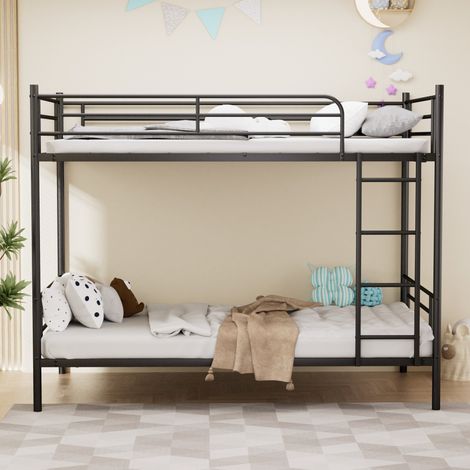 Litera 90x190 cm en negro de metal con escalera y barrera de seguridad (1/5)