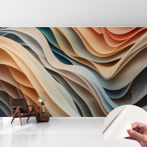 Selbstklebend Tapete - abwaschbar - Arbeitszimmer - Esszimmer- Top Qualität Wogende Formen 416x254 cm (1/5)