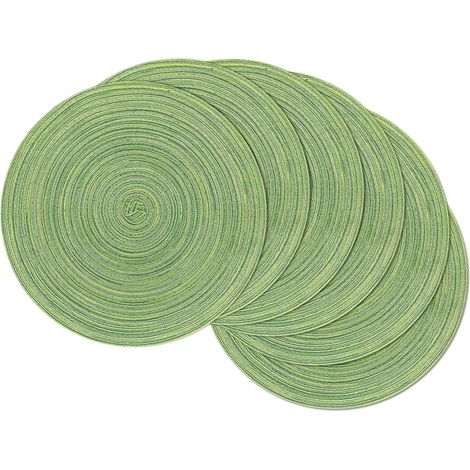 Set de table rond – 6 pièces en PP/coton tressé – lavable et antidérapant – résistant chaleur – 38x38 cm – décoration table – Vert Pois (1/5)