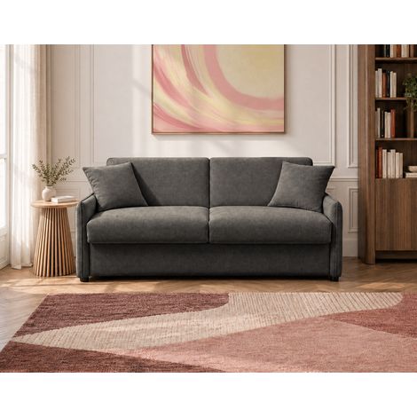 Adele - canapé lit 3 places convertible express couchage quotidien 140x190 cm matelas 18 cm en tissu texturé - gris anthracite (1/5)
