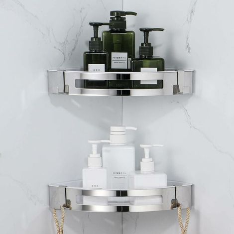 VURAHOME - Etagère De Douche D'Angle, Serviteur De Douche Sans Percage, Antirouille Pour Panier Rangement Douche Accessoire Salle De Bain Porte Savon Shampooing - Triangle,2 Pièces (1/5)