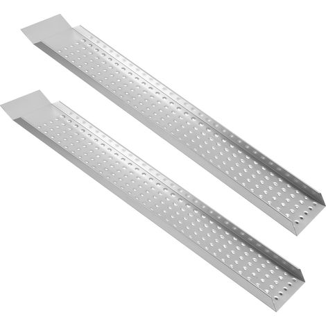 Jiubiaz Rampe de chargement lot de 2, 135 cm, rigide, surface perforée antidérapante, argent, pour moto, quad et remorque (1/5)
