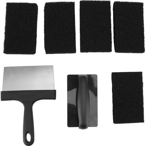 Kit de nettoyage de plaque de Barbecue, ensemble de nettoyage de Barbecue comprenant des blocs d'éponge de brosse de grattoir en acier inoxydable (1/5)