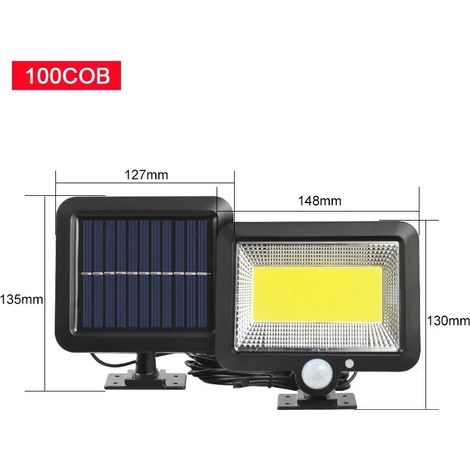 (100COB) Lampe solaire LED COB avec détecteur de mouvement, étanche, pour jardin, cour ou porte d'entrée. (1/5)