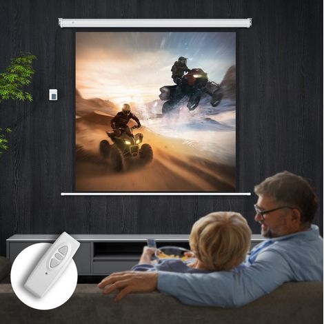 Écran de projection motorisé 176,5 x 176,5 cm 85 pouces 1:1 HD 4K pour home cinéma et présentations (1/5)