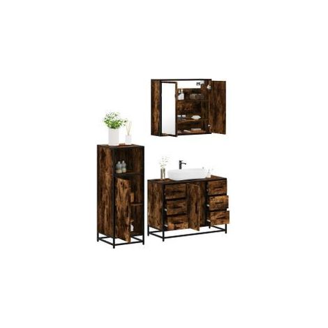 Ensemble de meubles de salle de bain 3 pcs Chêne fumé (1/5)