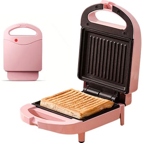 Gaufrier antiadhésif multifonctionnel (rose) / Appareil à petit-déjeuner rapide à la maison (permet de faire des œufs au plat, des paninis, du pain)