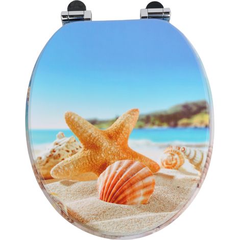 Abattant de toilette en MDF avec fermeture amortie, décor étoiles de mer et coquillages (1/5)