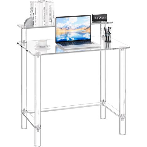 VEVOR Scrivania in Acrilico, Rettangolare a 2 Livelli Capacita di Carico 60 kg, Moderno Tavolino da Computer, per Camera da Letto, Isola Cucina, Ristorante, Ufficio, 50 x 80 x 88 cm, Trasparente