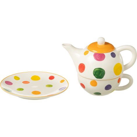 Ensemble théière égoïste en porcelaine à pois multicolores (1/5)