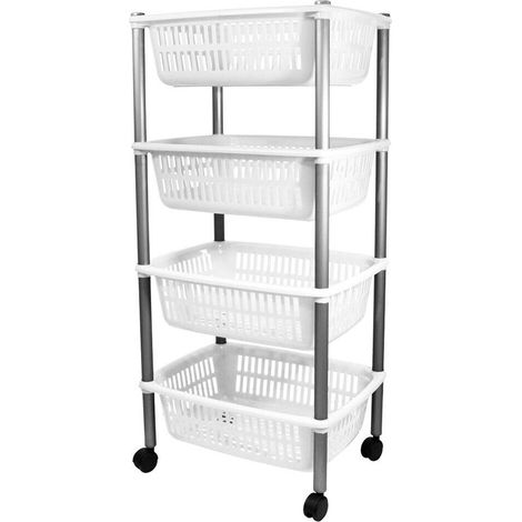 Carrello porta frutta 4 ripiani vivande cestini contenitore multiuso rosso verde - colore: bianco
