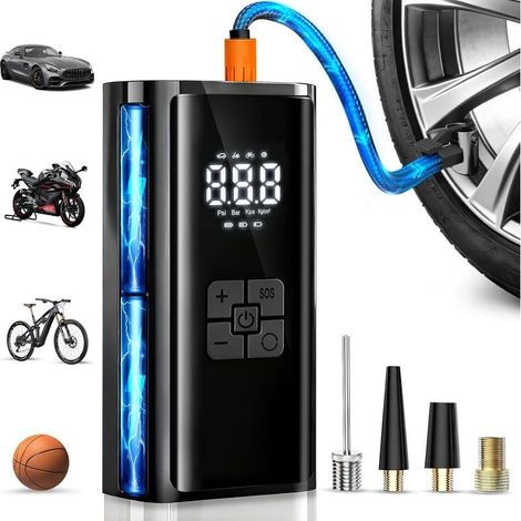 Gonfleur Pneus Voiture Sans Fil, Compresseur à Air Portatif, 150PSI (10,3 Bar) 6000mAh Mini Compresseur Portable avec Lumière LED, Voiture Pour Vélo, Moto, Vcooter, Balles (1/5)