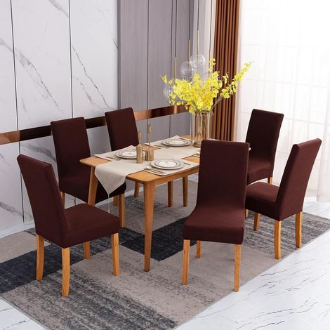 Housses de chaise extensibles marron pour salle à manger, lot de 2, lavables et amovibles (1/5)