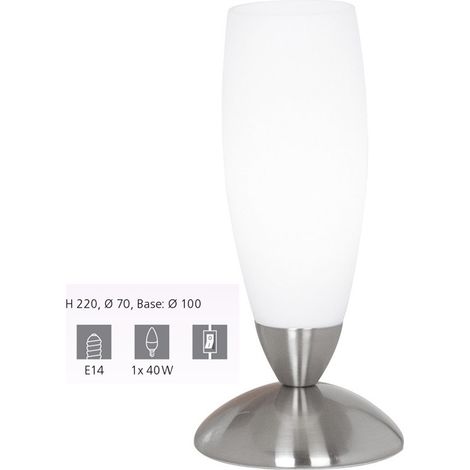 Goblet-Tischlampe aus schlankem weißem Eglo-Glas. (1/4)