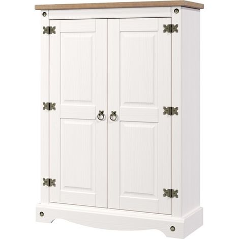 Corona 2 Door Cupboard Unit - Pine - L29.6 x W80 x H110 cm - White Wax/Antique Waxed Pine - Flat Packed