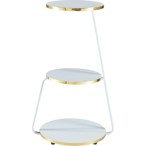Tavolino laterale a 3 ripiani 74 x 46 x 37 cm bianco / oro 030008645