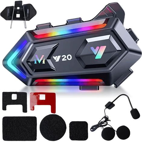 Bardusch-Casque de moto Bluetooth Casque de moto Bluetooth, double réduction du bruit, RVB/mains libres/contrôle vocal AI/basses puissantes/écouteurs étanches IPX6 compatibles avec tous les casques (1/5)