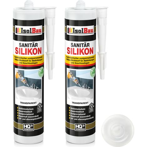 IsolBau Sanitary Silicone Transparent Sanitär Silikon 2 x 300ml (1/5)