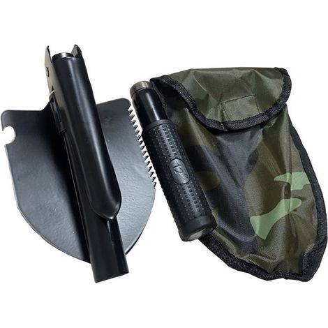 Mini pala pieghevole staccabile, vanga multifunzionale da campeggio e pala da neve di emergenza con borsa per il trasporto, ideale per il giardinaggio (nera) (1/5)