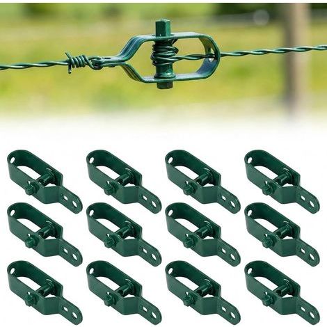 12 pcs - Wire Mesh Tensioners - Green Plastic Coated Metal 10x2.5cm for Wood and Iron Garden Posts (1/5)