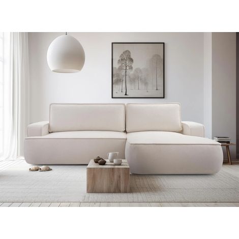 AX LIVING Ablia Sofa L Form mit Schlaffunktion Creme Ecksofa 267 cm R