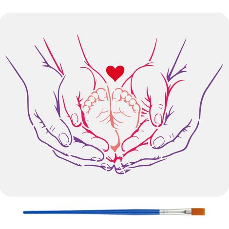 Pochoirs avec un Pinceau 28x35cm Pochoirs de Peinture de Mains et Pieds Pochoir Coeur d'Amour Réutilisable PET Thèmes Humains Scientifiques Gabarit PET pour Bois Sol Mur DIY (1/5)