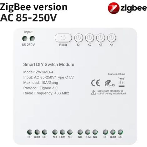 Tuya Modulo Relè a Contatto Pulito Smart Zigbee ed RF433 con 4 Canali  AC 85-250V (1/5)