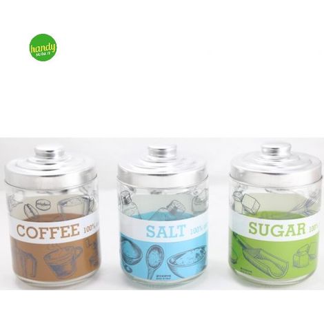 Set 3 Barattoli da Cucina in Vetro Pure Sale Zucchero Caffè 800 cc