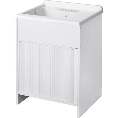 Evier 1 bac en PVC 60x60 – Kit intérieur/extérieur avec fermeture économiseuse d’espace – Cuve perforée pour robinet – Siphon autonettoyant – Cr Smart (1/5)