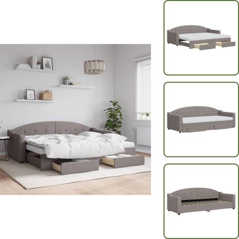 The Living Store Tagesbett Ausziehbar mit Schubladen Taupe 80x200 cm Stoff - Schlafsofa