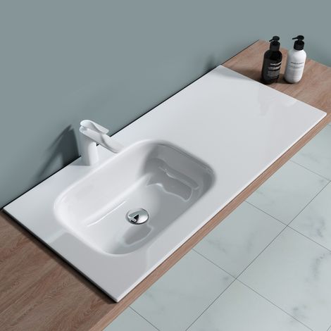 doporro® Lavabo empotrado blanco de diseño Colossum04 de 100cm Lavabo de mármol mineral fundido