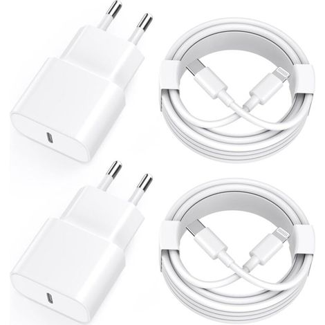 Chargeur Rapide 20 W Compatible iPhone 14 13 12 11 Pro Max XS XR X Câble Lightning USB-C 2 m Bloc Alimentation (1/4)