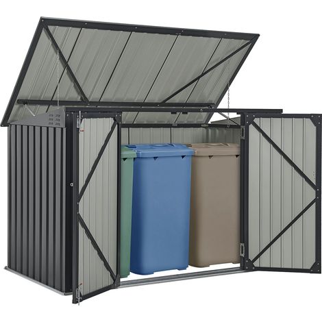 Juskys 3er Mülltonnenbox Namur 3 x 120 Liter Tonnen - 2 m² - 2 große Türen - Metall Mülltonnenverkleidung Müllbox Müllhaus Aufbewahrungsbox (1/8)