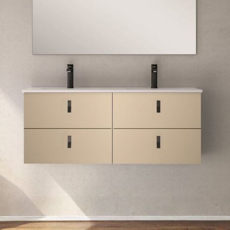 Mobile bagno sospeso doppio lavabo colore cappuccino 4 cassetti 120x45x48H Invicta