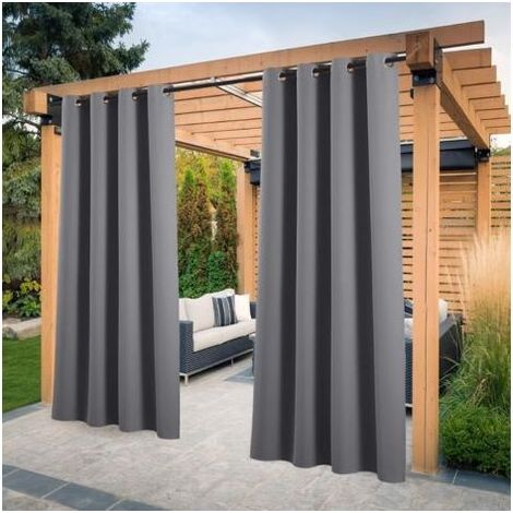 Rideau d'extérieur imperméable, isolé thermiquement, (gris foncé, 2 pièces / 132 x 213 cm) Rideaux occultants coupe-vent et anti-UV, adaptés aux jardins, pergolas, gazebos, balcons, terrasses