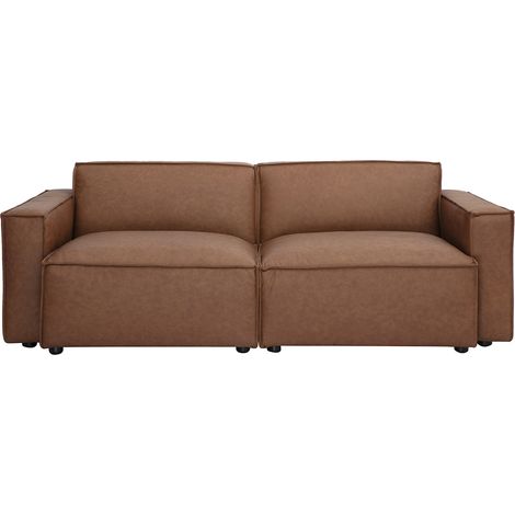 Vintage 3-Sitzer Sofa SPLIT aus modulierbarem braunem Leder