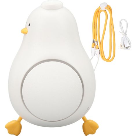 Ventilateur de cou en forme de canard, petit ventilateur rechargeable par USB avec cordon et batterie intégrée.
