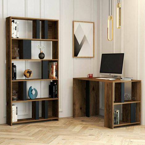 Dmora - Escritorio Mirach, Escritorio multiusos, Mesa de oficina para PC, El plan de trabajo, 120x60h75 cm, Nogal y Antracita, con embalaje reforzado (1/3)