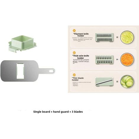 Cuchillo de cocina multifuncional de acero inoxidable con revestimiento de seda, protector de mano, herramienta para cortar pepinos y patatas (3 hojas) (1/5)